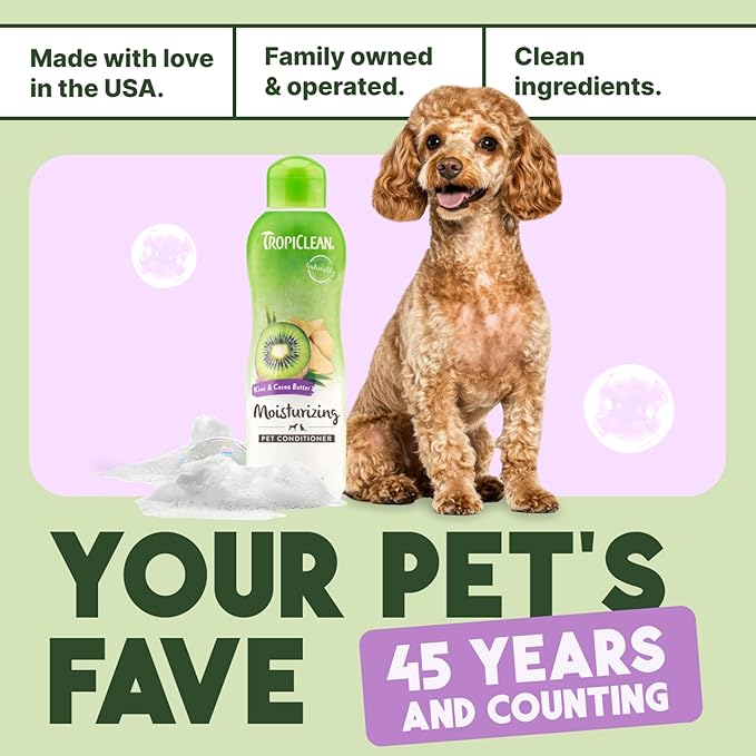 TropiClean Dog Conditioner, Professional Detangling & Moisturizing Conditioner, Puppy Safe, Made in the USA, Kiwi & Cocoa Butter Scent, 1 Gallon