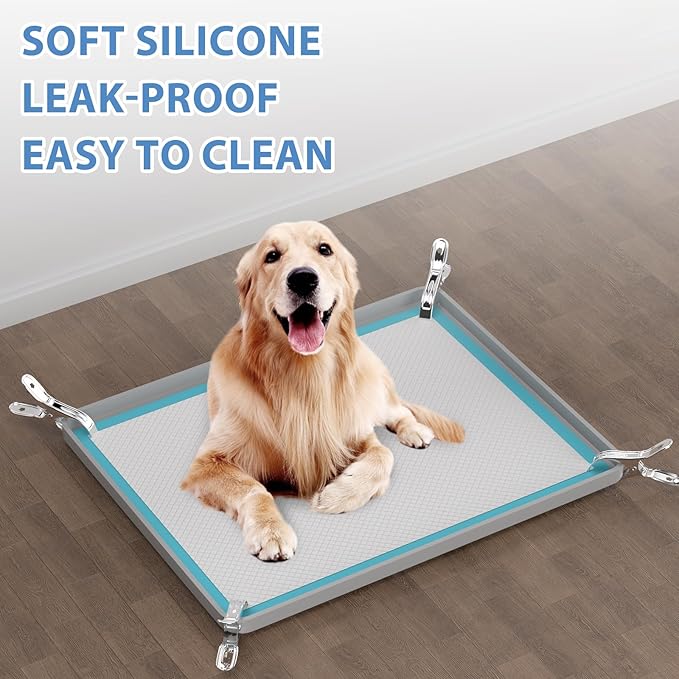 IMMCUTE Pee Pad Holder for Dogs, Thickened Soft Silicone Extra Large Puppy Pad Holder Fits Up to 28" x 34" Pee Pads, Non-Slip High Edge Pee Pad Holder, for Leak-Proof Urine, Floor Protection