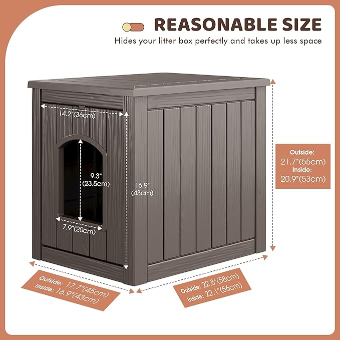Outdoor & Indoor Dog House for Weatherproof and Stylish Furniture, Insulated Dog House Outdoor, Multi - Use for Small and Medium Dogs (Grey, 22.8" L × 17.7" W × 21.7" H)