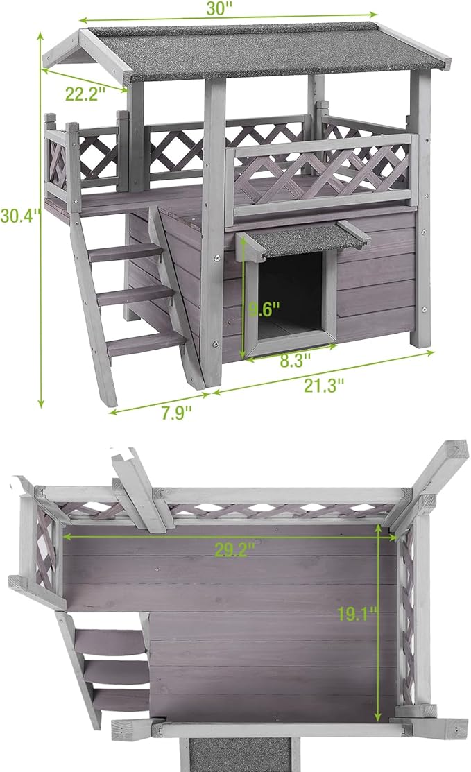 GUTINNEEN Cat House Outdoor Weatheproof Feral Cat Shelter Wooden Cat Condos for Winter Large Balcony(AIR09)