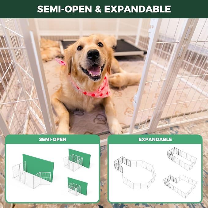 FXW Homeplus Unleashed Indoor Dog Playpen - Stress-Free and Safe Play, Heavy Duty 40 Inch 8 Wire Panels Dog Pen for Medium and Large Dogs, White│Patented