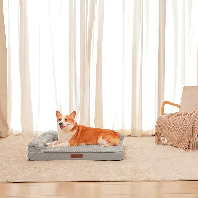Orthopedic Dog Beds Large Sized Dog, 3 Inch Memory Foam Pet Bed for Medium and Large Dogs, Washable Removable Cover, Nonskid Bottom, Waterproof, 41x27 Inches XL Light Grey