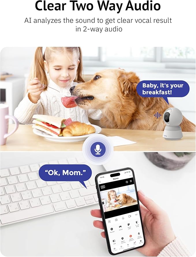 Hugolog 3K 5MP Indoor Pan/Tilt Security Camera with Auto-Focus(2pcs),Ideal for Baby Monitor/Pet Camera/Home Security,Starlight Color Night Vision,Human/Pet AI,Noise Reduction,US Cloud,Works with Alexa