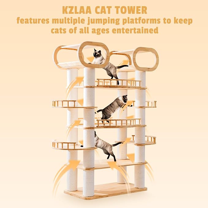 77'' Large Modern cat Tree, Multi-Level Tall Solid Cat Tower, Cat Furniture for Indoor Cats, Huge Cat Condo for Multi-Cat Families