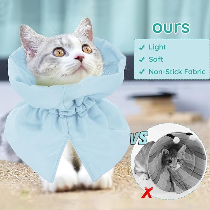 Cat Recovery Collar, Soft Adjustable Cat Cone Alternative, Lightweight Waterproof Fasteners Collars for Cats Kittens Puppies, After Surgery Stop Licking and Daily Use (Gray Blue, (Neck5.5-9.8"))