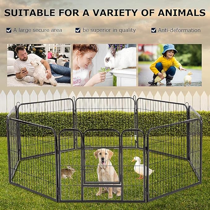 BestPet Dog Playpen Indoor 32 inch 8 Panels Metal Dog Pen Pet Dog Fence Outdoor Exercise Pen with Doors,Pet Puppy Playpen for RV Camping Yard, Black