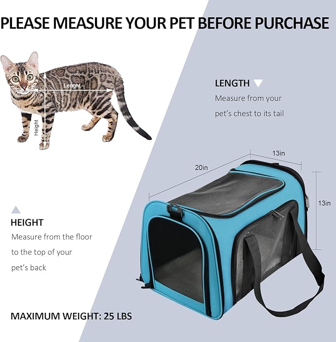 Large Cat Carriers Dog Carrier Pet Carrier for Large Cats Dogs Puppies up to 25Lbs, Big Dog Carrier Soft Sided, Collapsible Travel Puppy Carrier - Large - Blue