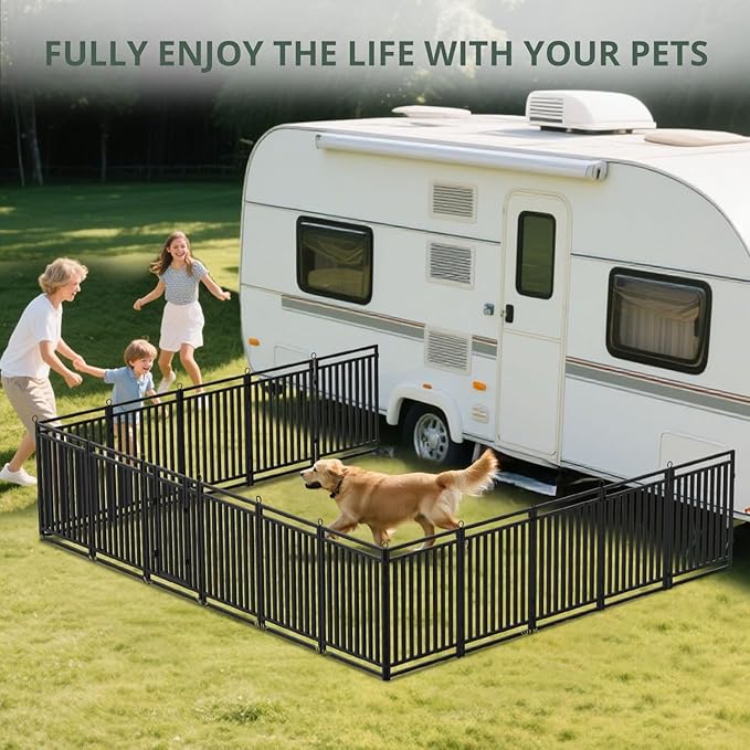 Dog Fence Outdoor Indoor, 32" Inch Height 48 Panels Dog Playpen for Large/Medium/Small Dogs Metal Dog Pen for Yard Camping and RV | Black-Silver