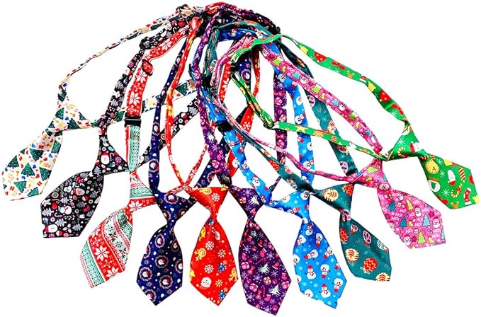 PET SHOW 10pcs Pack Christmas Small Dog Ties Neckties for Doggies Cats Adjustable Holiday Grooming Accessories Neck Ties Bowties Girl Boy Festival Costumes Puppies Party Gift Favor
