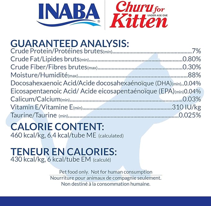 INABA Churu for Kittens, Grain-Free Creamy, Purée Lickable Cat Treats with DHA, EPA, Vitamin E & Taurine, 0.5 Ounces Each, 24 Tubes (4 per Pack), 2 Flavor Variety Pack