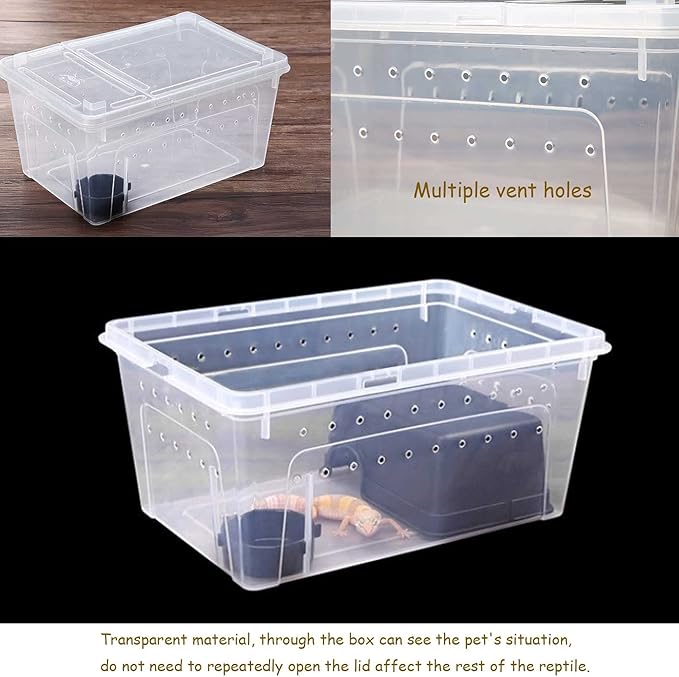 kathson 2PCS Reptile Feeding Box Portable Small Snake Terrarium Habitat Mini Pet Breeding Cage Hatching Container Transparent Gecko Houses for Small Frog Tarantula Spider Scorpion (White)