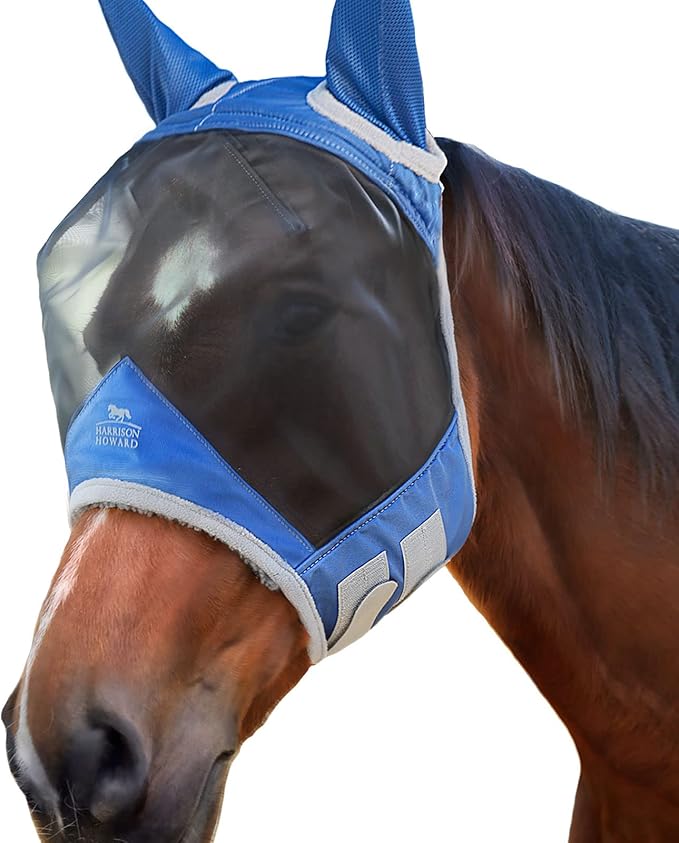 Harrison Howard CareMaster Pro Luminous Fine Mesh UV-Proof Fleece Padding Fly Mask Half Face Aquamarine (XL; Extra Full)
