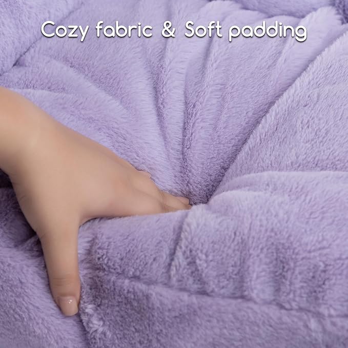 Hollypet Fluffy Plush Pet Cat Couch Sofa Soft Calming Pet Dog Sofa Beds for Medium Small Cats and Dogs, Light Purple