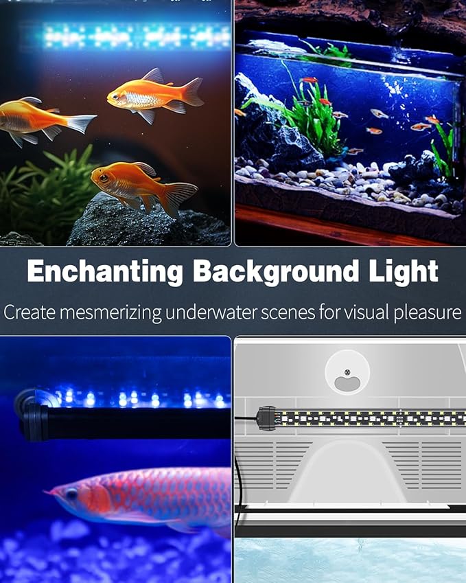 Pawfly 8 W Aquarium LED Light 16 Inch 24/7 Fish Tank Light with Full Spectrum IPX8 Waterproof Light Multi-Colored LEDs with D/N Mode Single Color Effects Timer and Adjustable Brightness