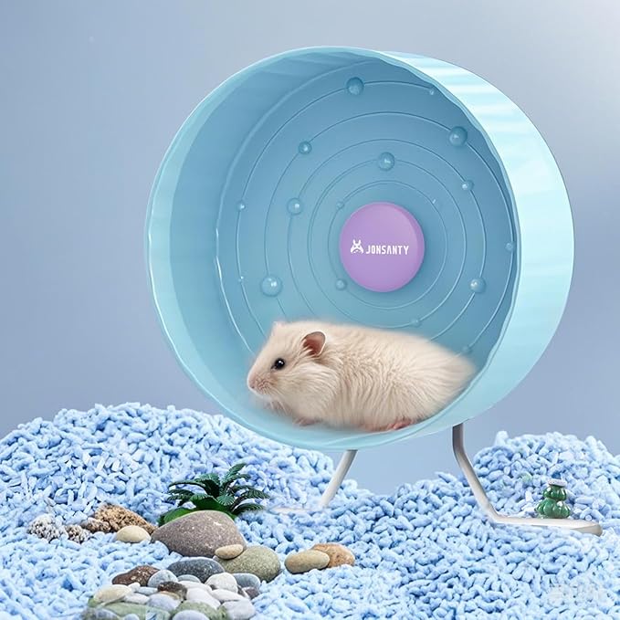 8.4" Silent Hamster Wheel, Non-Slip Track, Exercise, Release Stress, Relieve Anxiety, Adjustable Height Stand, for Syrian Dwarf Hamster, Gerbil, Mice, Other Small Medium Sized Pets, Blue