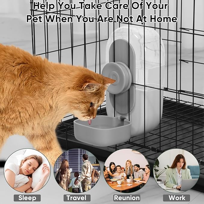 28oz Hanging Automatic Water Dispenser,Rabbit Water Bottle,Bunny Guinea Pig Ferret Water Bowl for Cage,Suitable for Small Animal Puppies(Cage Grid Spacing Over 1.2'') (Gray)