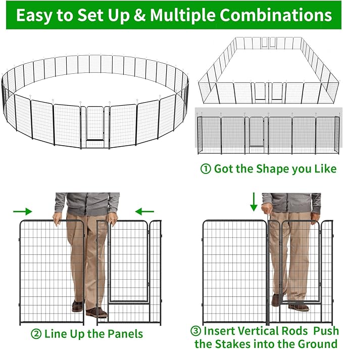 Dog Playpen Outdoor Extra Wide 32 Panels Heavy Duty Dog Fence 50" Height Anti-Rust with Doors Portable for RV Camping Yard, Total 84FT, 561 Sq.ft, Snowy Black