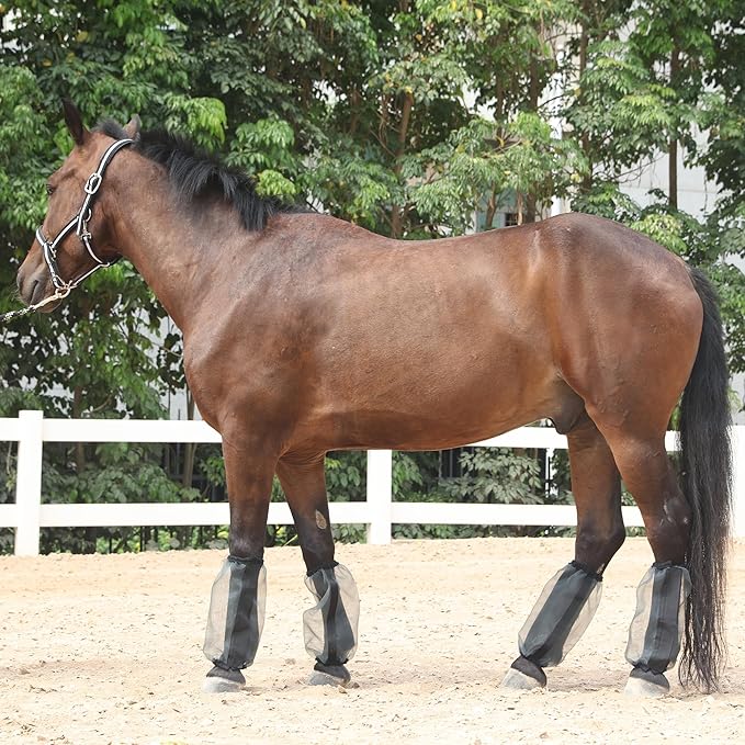 Horse Fly Boots Set of 4, Ultra Lightweight Breathable Mesh Leg Wraps, Non-Slip Fit, Reduce Stomping, Universal Size, Ideal for Summer Grey