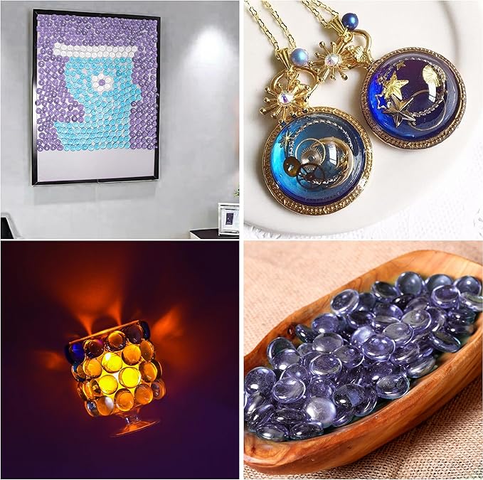 Purple Glass Marbles, 0.97 LB Transparent and Smooth Flat Glass Beads for Vases, Mosaic Gem Pebbles for Aquarium Decor, Floral Arrangements, Mancala Stones, Vase Filler and Crafts (Approx. 80-100 PCS)