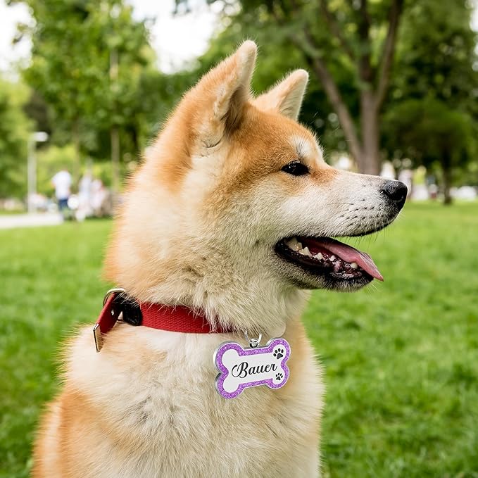 Dog Tags Personalized for Pets Dog Name Tags Personalized Dog Tag Engraved with Any Name & Text Custom Dog ID Tags Glitter Bone ID Tag for Puppy Cat (Silver L, Bone)