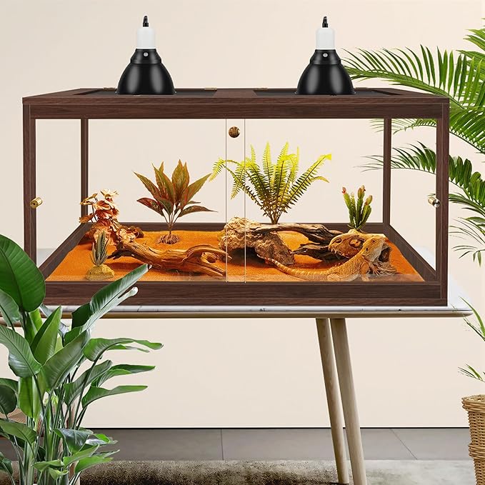 PROLEE Bearded Dragon Tank,34 Gallon Reptile Tank with Meatl Mesh Roof and Front Sliding Door, Anti-Scratch Lizard Tank,Spacious Reptile Enclosure for Snakes,Lguanas, Chameleons(Walnut)