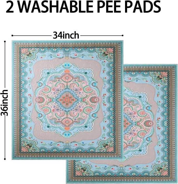 Washable Pee Pads for Dogs, 34"x36" 2 Pack Reusable Puppy Pads Pet Training Pads, Super Absorbent, 100% Waterproof Dog Pee Pads, Whelping, Housebreaking, Incontinence, for Playpen