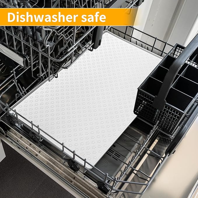 Ptlom Pet Placemat for Dog and Cat, Waterproof Silicone Pet Feeding Bowl Mats for Food and Water, Small Medium Large Dogs Mat Prevent Residues from Spilling to Floor, White, 24.5" 16.5"