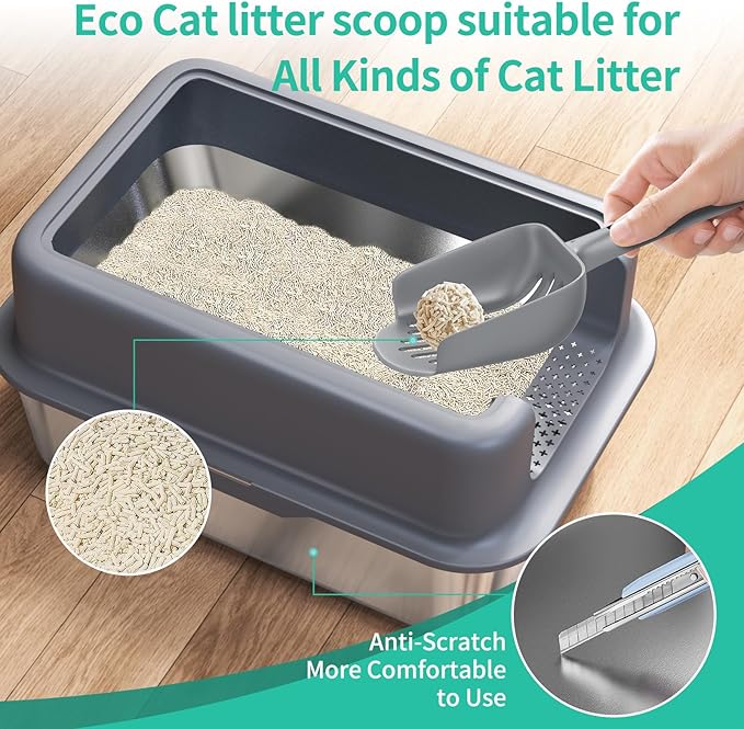 XL Cat Litter Box,24" Stainless Steel Litter Box,Large Big Cats,Extra Large Kitty 17" High Wall Sides Enclosure,Non-Sticky Easy Cleaning,Include Litter Scoop