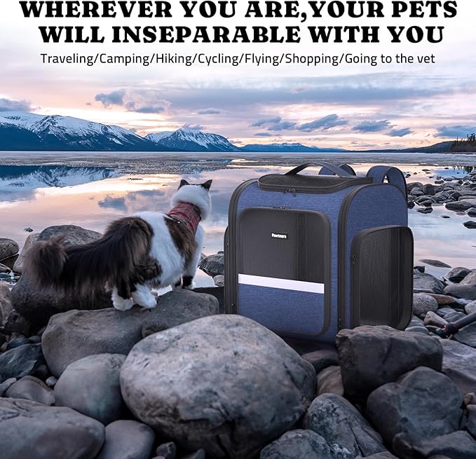 Pawtners Dog Backpack Carrier Dog Carrier with Anti-Scratch Mesh with Great Ventilation, Large Pet Carrier Backpack for Small Dogs & Large Cats, Foldable Designed Pet Backpack Perfect for Travel