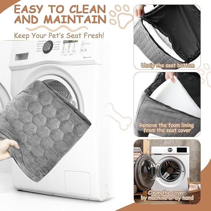 Dog Car Seat for Small/Medium Dogs - Dog Booster Seat with Safety Straps & Non-Slip Base, Travel Pet Car Seat with Storage Pockets, Washable & Removable, Suitable for Dogs Under 35 lbs (Gray)