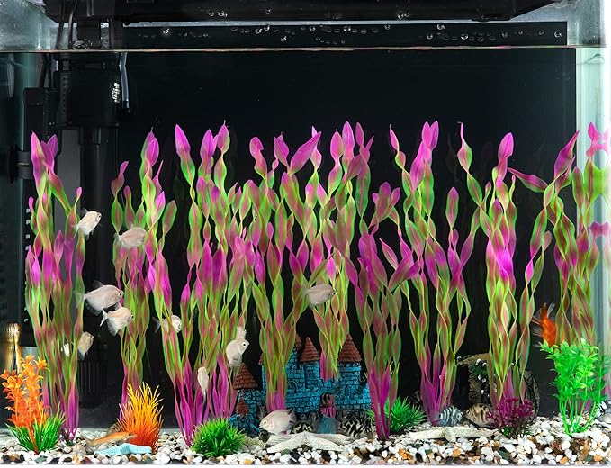 MyLifeUNIT Artificial Seaweed Water Plants for Aquarium, Plastic Fish Tank Plant Decorations 10 PCS (Wine Red)