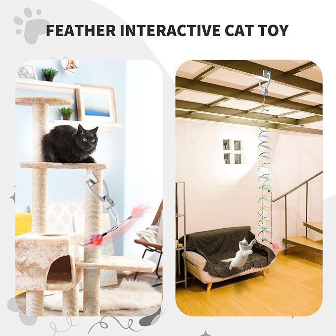 Interactive Cat Toys for Indoor Cats,Enrichment Stimulation Toys, Electric Hanging Door Clip Ribbon Kitty Toy,Automatic Play Chase Exercise Feather Toys for Bored Indoor Adult & Kitten Cats(White)