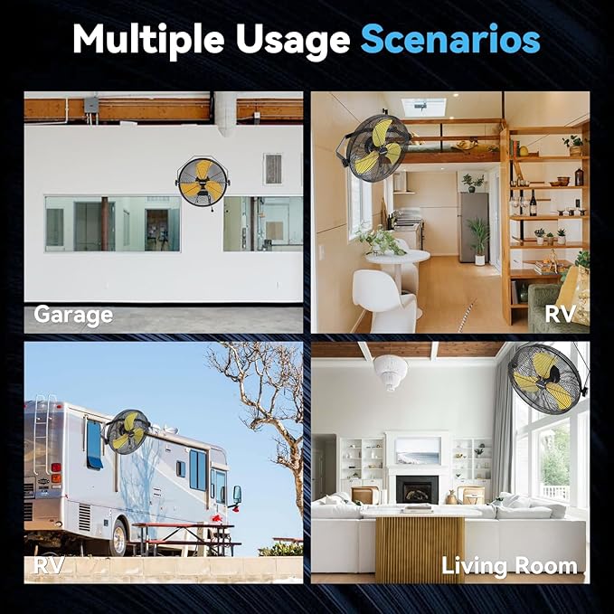 2PCS 4580 CFM 18 inch High Velocity Wall Mounted Fan, 3-Speed Metal Fan with Sealed Motor, 360 Degree Tliting Heavy Duty Wall Fan for Patio, Barn, Garage, and Gazebo - UL listed