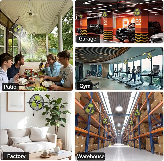 12 Inch Wall Fan Pro Series - Indoor High Velocity Wall Mount Fan for Commercial, Residential, Warehouse, Covered Patio, Shop, Garage, Barn, Gazebo 3 Speed 2800 CFM UL Safety Listed