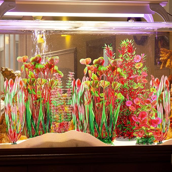 10 Pcs Large Aquarium Artificial Plants Decorations, Tall Plastic Fish Tank Plant Decorations for Household and Office Aquarium (Multicolor)