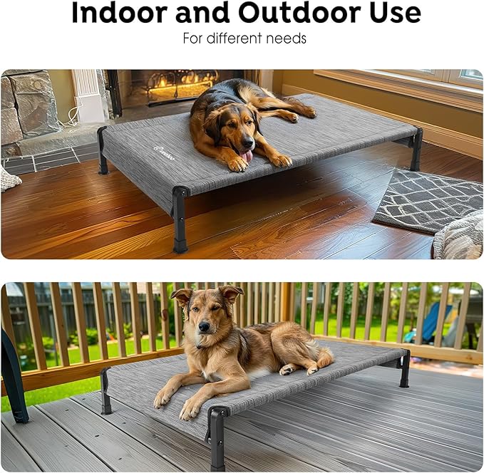 Veehoo Cooling Outdoor Dog Bed, Heavy Duty Elevated Pet Bed with Washable & Breathable Teslin Mesh, Non-Slip Silicon Feet, Dog Cot Bed with Support Hem, 41" x 27", Black Silver, CWC2433