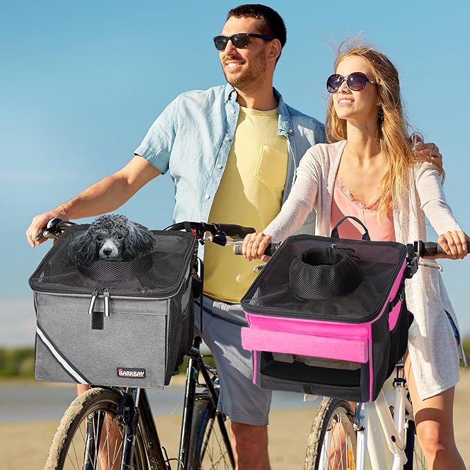 Pet Carrier Bicycle Basket Bag Pet Carrier/Booster Backpack for Dogs and Cats with Big Side Pockets,Comfy & Padded Shoulder Strap,Travel with Your Pet Safety(Titanium)