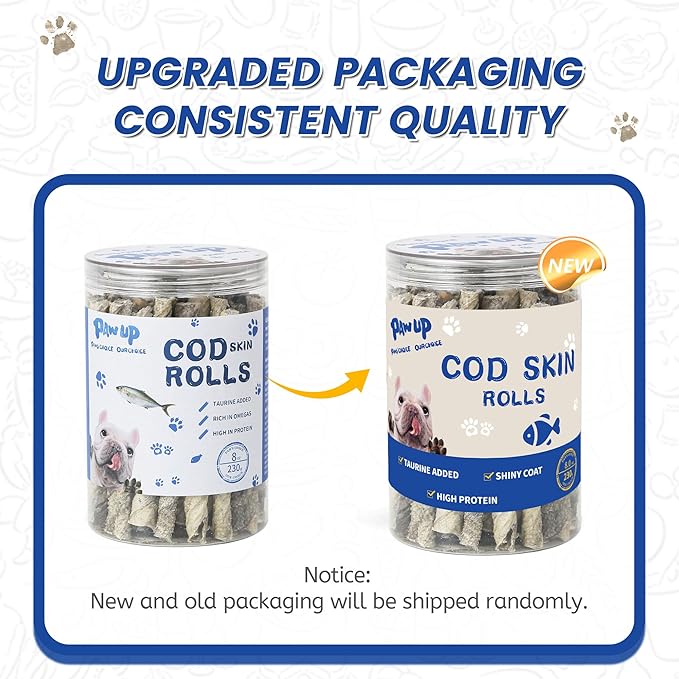 Cod Skin Rolls Dog Treats Natural High Omega 3 Dog Snacks, Single Ingredient Cod Skin Chews for Small Dogs w/Taurine, 8 oz
