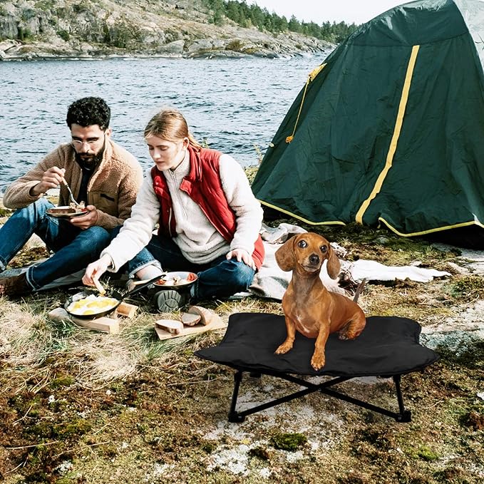 Elevated Dog Bed, Portable Raised Pet Cot for Outdoor and Indoor Folding Dog Cot Bed with Comfortable Padded Filling Carrying Bag Included Pet Raised Travel Lounger for Camping Traveling (28x28x8inch)