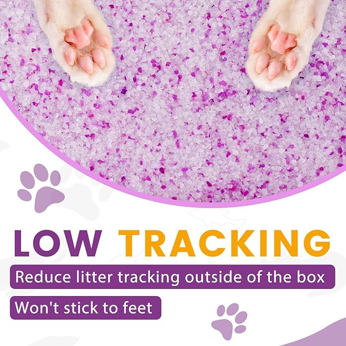 NEWORD Crystals Cat Litter Lightly Scented Litter Superior Odor Control 7 lbs Total Soft-On-Paws Low Tracking Dust-Free Purple Silica Gel, Lavender