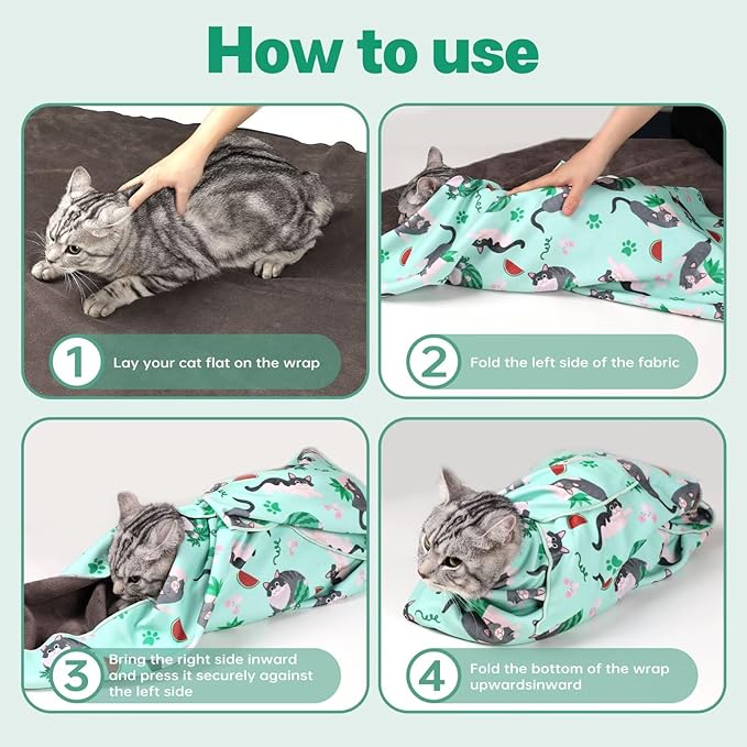 Paw Legend 35.4" Cat Wrap for Grooming Cat Wrap for Cutting Nails Cat Restraint for Nail Clipping Self Adhesive Blanket Restraint Cloth for Cats Within 22lbs