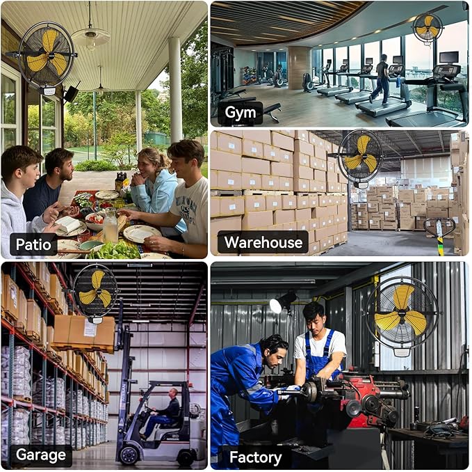 2PCS 20 Inch Wall Metal Fan Pro Remote Control, High Velocity Wall Mount Fans for Commercial, Residential, Warehouse, Covered Patio, Shop, Garage, Barn 3 Speed 5200 CFM UL Safety Listed