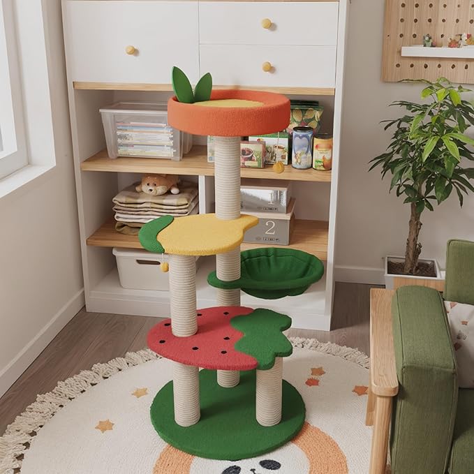 Happy & Polly Cute Cat Tree - 40.5" Fruit World Cat Tower for Indoor Cats, Cat Tree Condo with Sisal Scratching Posts, Cozy Hammock, Plush Strawberry Perches, Kitten Cat Trees Towers Activity Center