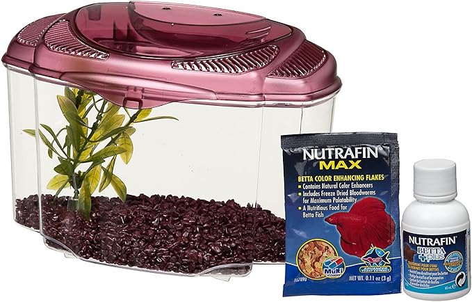 Marina Betta Pals Kit, Betta Fish Aquarium Starter Kit, Burgundy, 13405