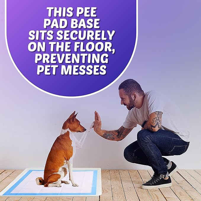 TidyFriend Dog Pee Pad Holder Tray Fits for 27.5” x 44” Wee Wee Pee Pads - Stable Grip, Raised Edges, Quick-Wipe Silicone Surface Dog Potty Tray Holder for Indoor Flooring Protection (White)