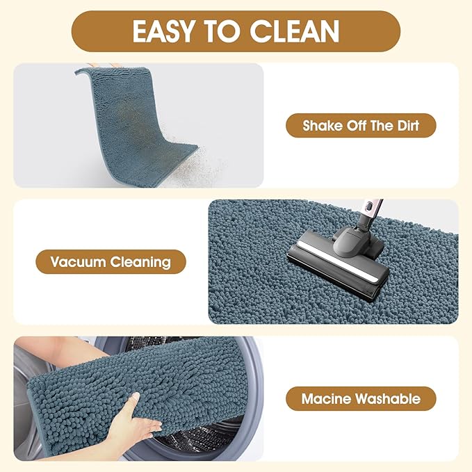 IM HOME Extra Large Dusty Blue Muddy Door Mats for Dogs, Chenille Absorbent Dog Mat, Non Slip Heavy Indoor Door Mat, Soft Dog Bed Mat Front Inside Door Mat for Entryway, Mud Paws, 71" x 25"