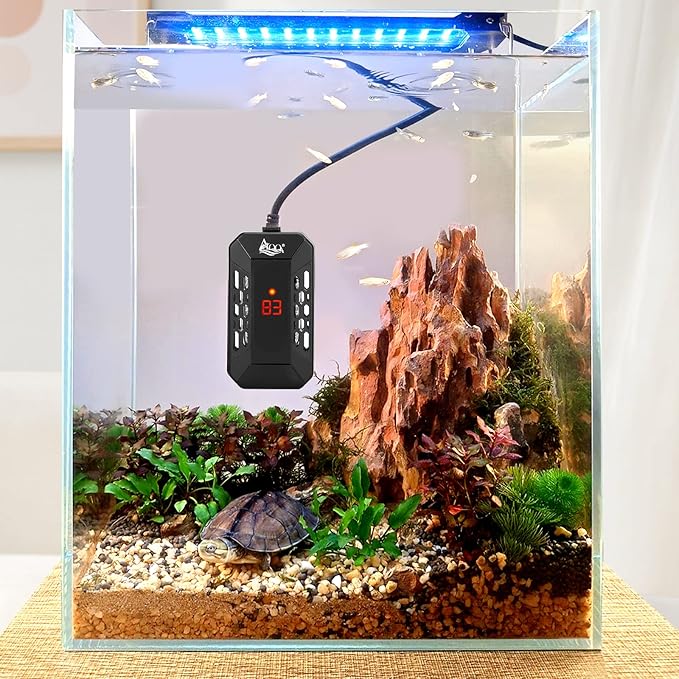 AQQA Aquarium Submersible Heater for Fish Tank,LED Temperature Display and Built-in Thermometer,External Controller Temperature Control Range 59℉-93℉,Safety Control Protects 100W