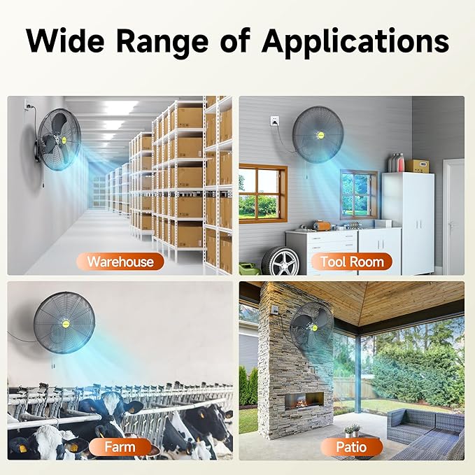 VAGKRI Wall Mount Fan, 20 Inch High Velocity Metal Oscillating Fan, 3 Speeds, 5300CFM Industrial Wall Fan for Home Office Patio Garage Factory Greenhouse Warehouse Farm