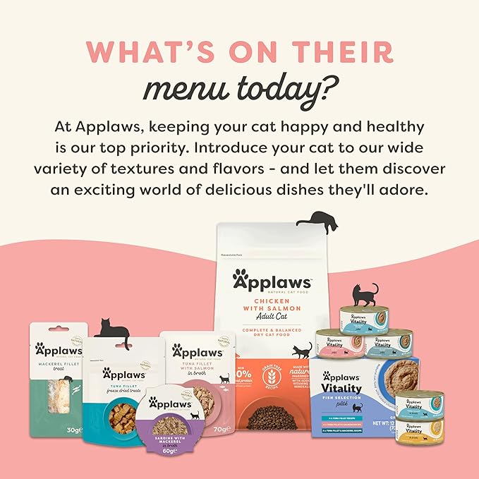 Applaws Vitality Wet Cat Food in Broth, Natural Canned Cat Food, Wet Food for Cats with Added Vitamins and Minerals, Grain and Carrageenan Free, Tuna Fillet & Salmon in Broth (24 Count, 5.5oz Cans)