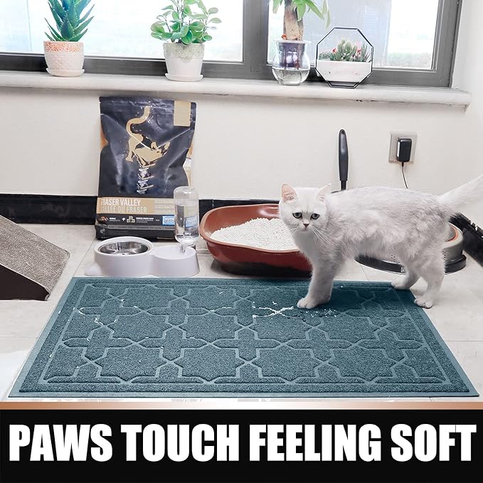 Yimobra Cat Litter Mat, 47"x36" Litter Box Mat with Litter Lock Mesh, Soft Cat Litter Mat Litter Trapping Mat, Easy to Clean, Non-Slip, Water Resistant, Litter Free Floors, Tea Blue